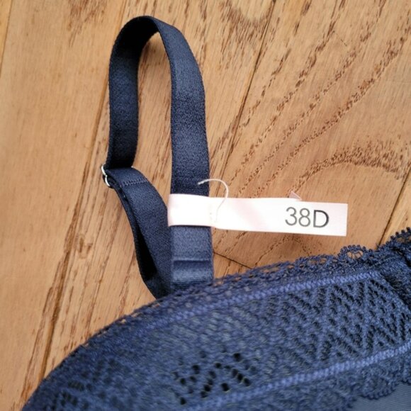 NWT La Vie En Rose Push-Up Strapless Demi Bra Navy Blue Size 38D - Picture 3 of 14